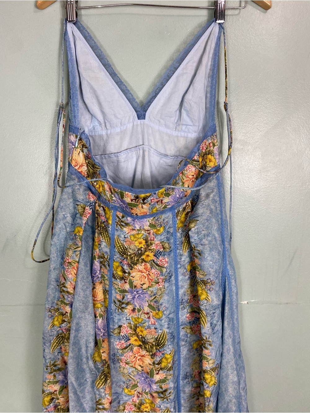 Anthropologie Bhanuni Veil Maxi Dress Blue Sleeveless Floral Lace Trim XS - Picture 5 of 6